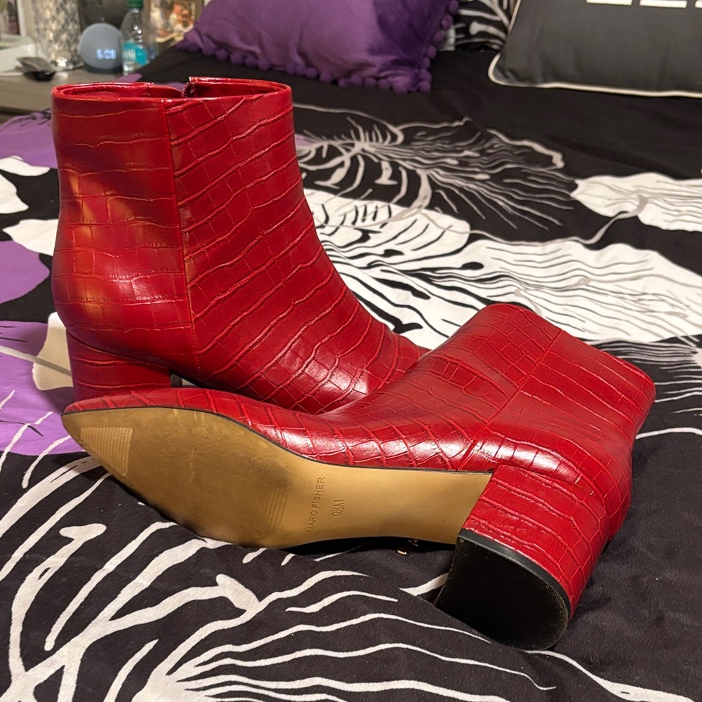 Marc Fisher Bold Red Croc-Embossed Booties. - no box